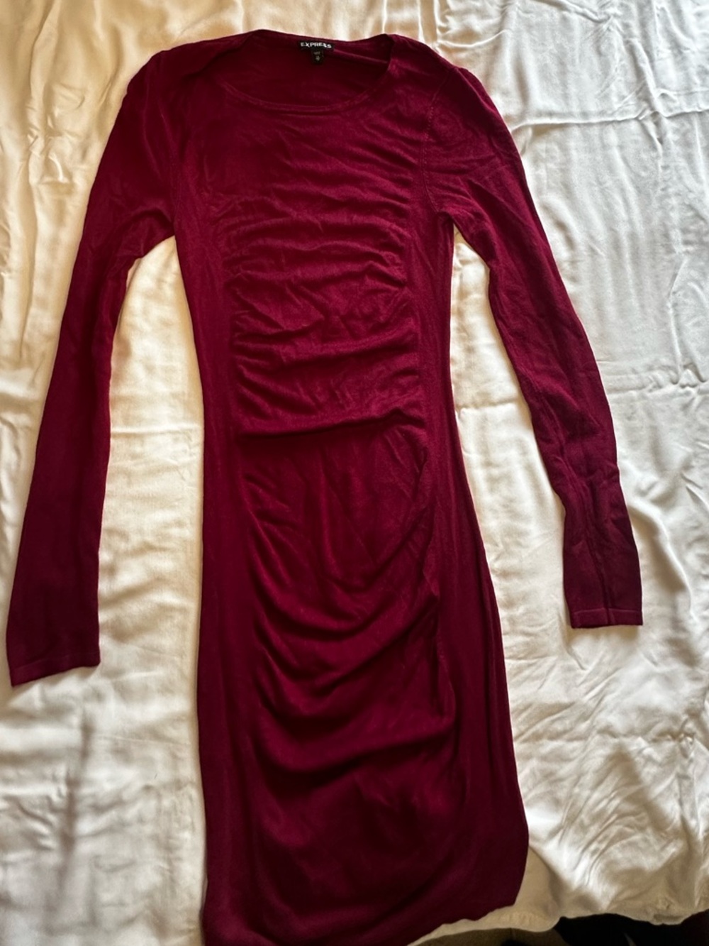 Express Long-Sleeve Ruched Bodycon Dress - Burgundy